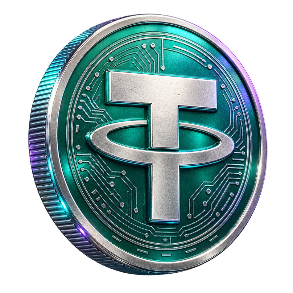 Tether engraved silver and turquoise coin